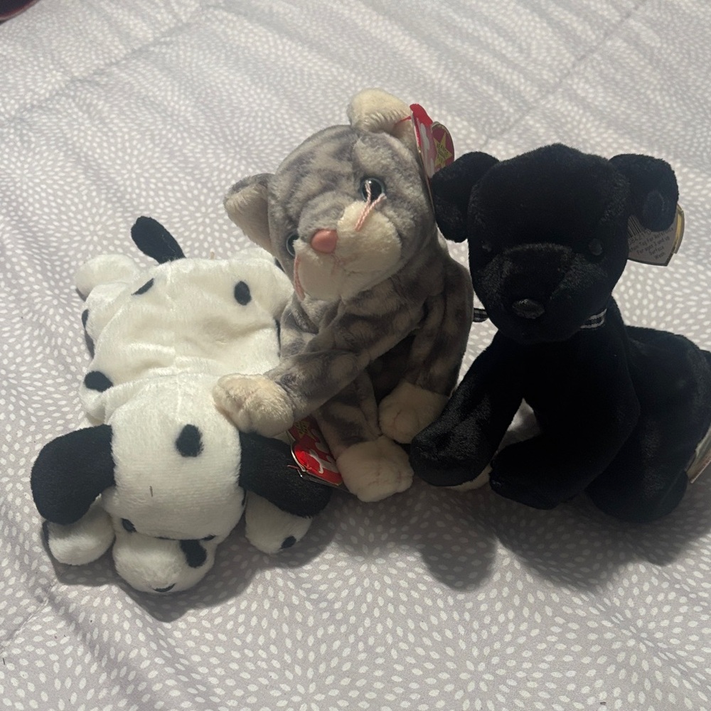 Ty Plush Small Pet Toy Trio - Black, White, Gray